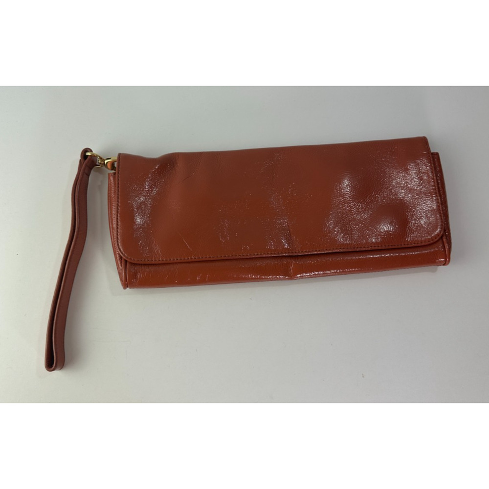 Hobo International Apricot Patent Leather Clutch Bag Small Rectangle Fold over - Picture 3 of 12